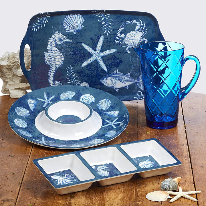 MISC Oceanic 3 Piece Melamine Hostess Set Blue Plastic 3 Piece Dishwasher Safe