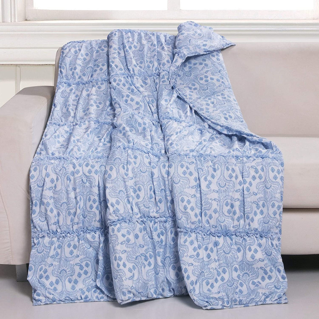 Ruffle Blue Quilted Throw Paisley Cotton