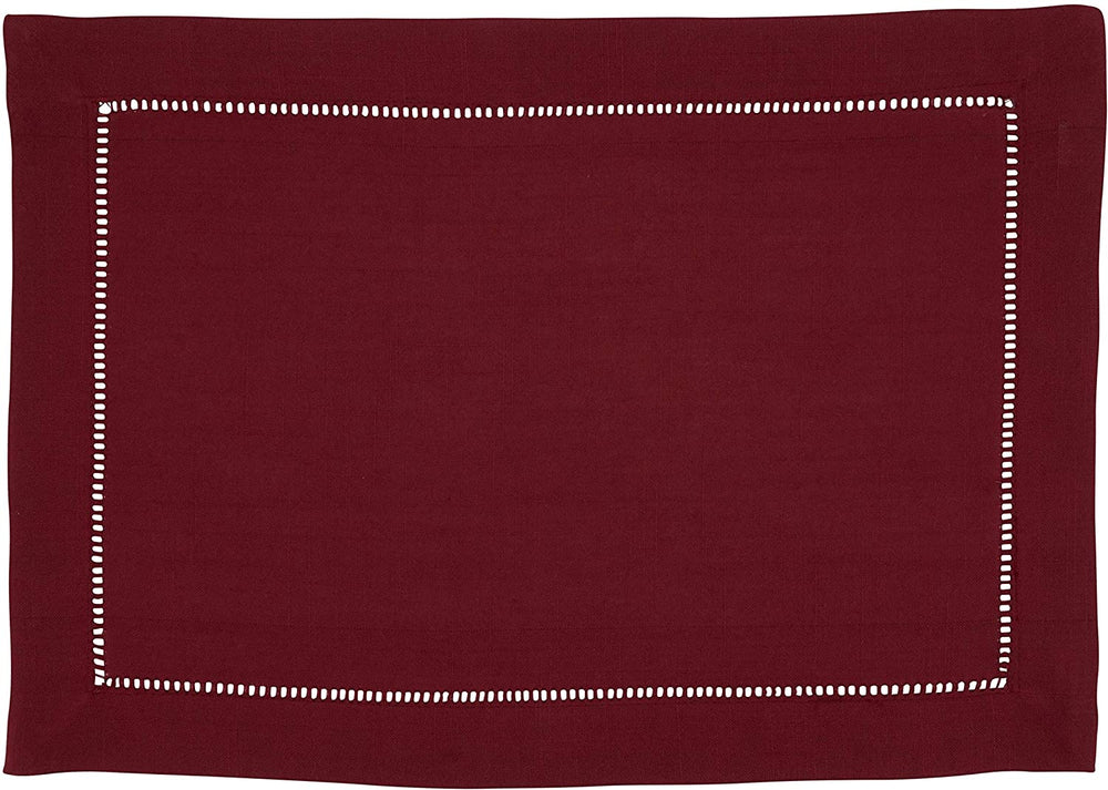 MISC Classic Hemstitch Border Placemat (Set 12) Red Oblong Polyester