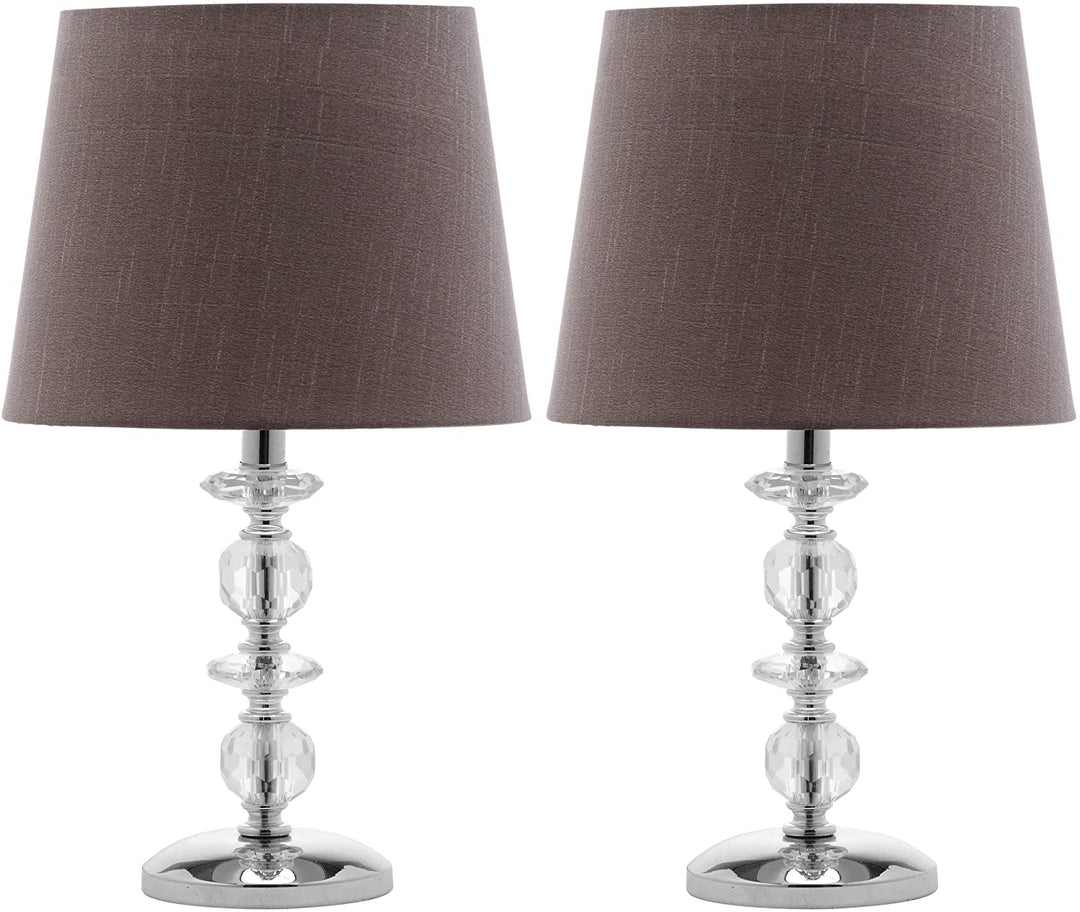 MISC 2 Piece Orb Table Lamp Set Crystal Grey Desk Lamp Shade 15" Reading Light Accent Bedroom Living Room Fabric