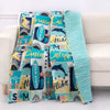 MISC Wave Rider Quilted Throw Blanket Blue Graphic Novelty Casual Nautical Coastal Microfiber