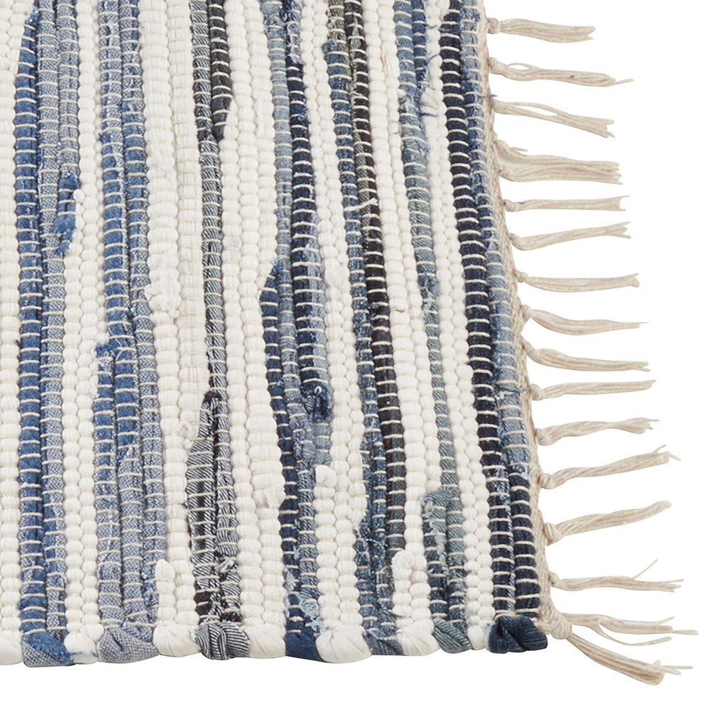 Rag Placemat Tassels Set 4 Aqua Blue White Striped Cotton Rags Fringed Chindi Dining Table Placemats Cloth Protector Rustic Farmhouse Cottage Coastal