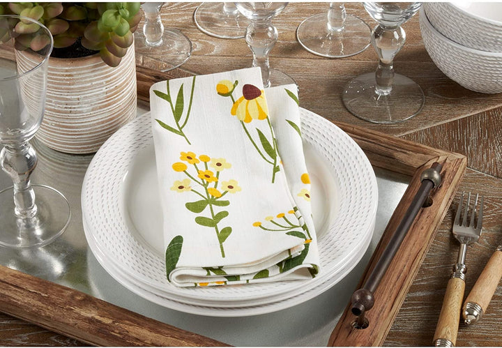 MISC Cotton Table Napkins Daisy Floral Design (Set 4) 20" X Yellow Square