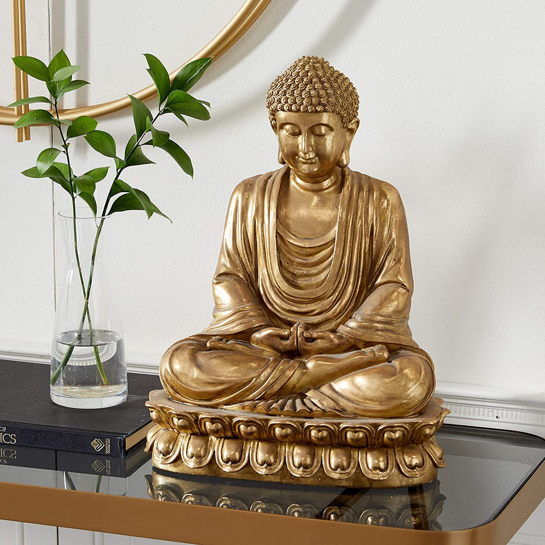 Antique Gold Polystone Sitting Buddha 12" X 16" 12 X 9 16 Resin - Diamond Home USA