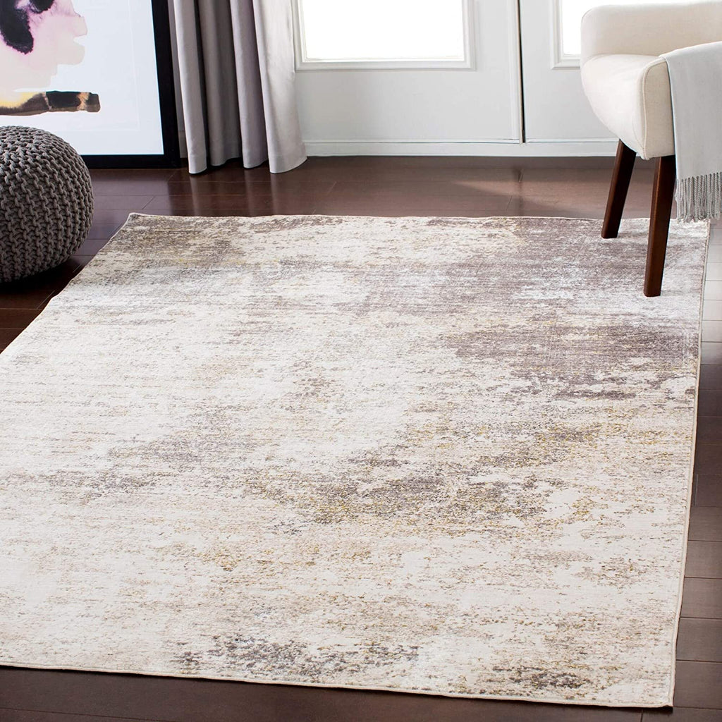 Beige Brown Abstract Area Rug 2' X 3'3" Modern Contemporary Rectangle Polyester Synthetic Contains Latex Pet Friendly Stain Resistant