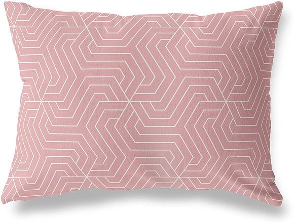 Pink White Lumbar Pillow by Pink Geometric Modern Contemporary Polyester Single Removable Cover