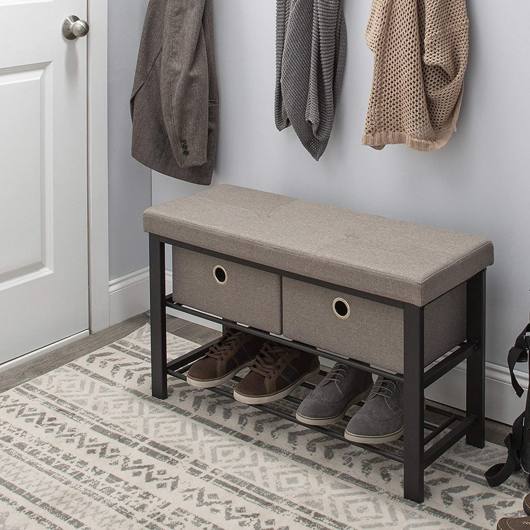 Entryway Double Bench Shoe Storage Taupe 31 9"x 12 6"x 19 5" Beige Fabric Includes Hardware - Diamond Home USA