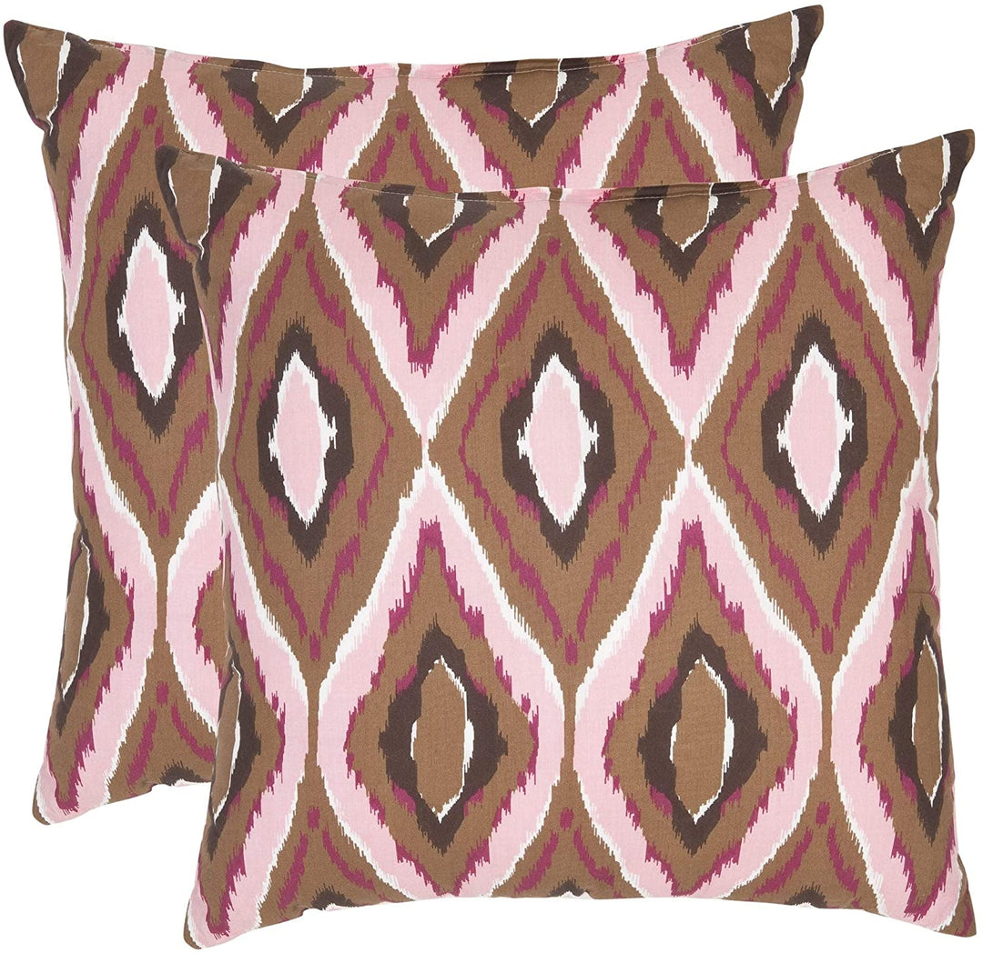 Ikat 18 inch Brown/Pink Decorative Pillows (Set 2) Geometric