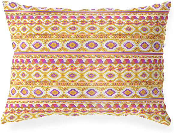 MISC Indoor|Outdoor Lumbar Pillow 20x14 Purple Geometric Southwestern Polyester Removable Cover