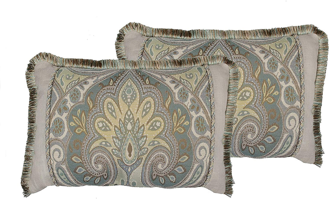 Oasis Aqua Boudoir Throw Pillow (Set 2) Green Color Border