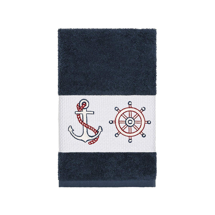 4 Piece Blue White Beach Theme Towel Set Red Black Boat Pattern Towels Coastal Nautical Anchor Patterned Sea Horse Ocean Boating Sailing Hotel