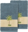 Unknown1 Turkish Cotton Palm Tree Embroidered Teal Hand Towels (Set 2) Blue