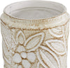 Unknown1 Round Rustic White Floral Carved Ceramic Jars Wood Lid Set 2 9" 10" 11 X 6 10 Clay