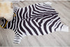 MISC Collection Black/White Faux Zebra Hide Printed Rug 5' X 6'6" Black White Animal Country Farmhouse Novelty Rawhide Polyester Latex Free