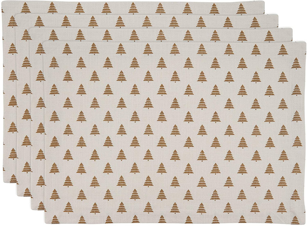 Cotton Placemats Christmas Trees Design (Set 4) Gold Oblong - Diamond Home USA