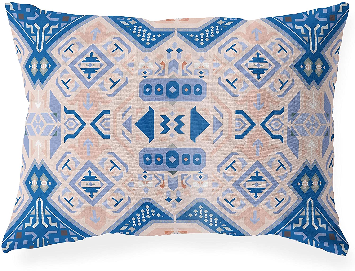 UKN Blue Grey Lumbar Pillow Blue Geometric Southwestern Polyester Single Removable Cover