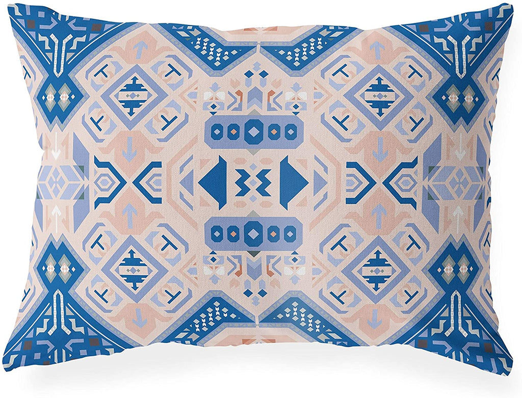 UKN Blue Grey Lumbar Pillow Blue Geometric Southwestern Polyester Single Removable Cover