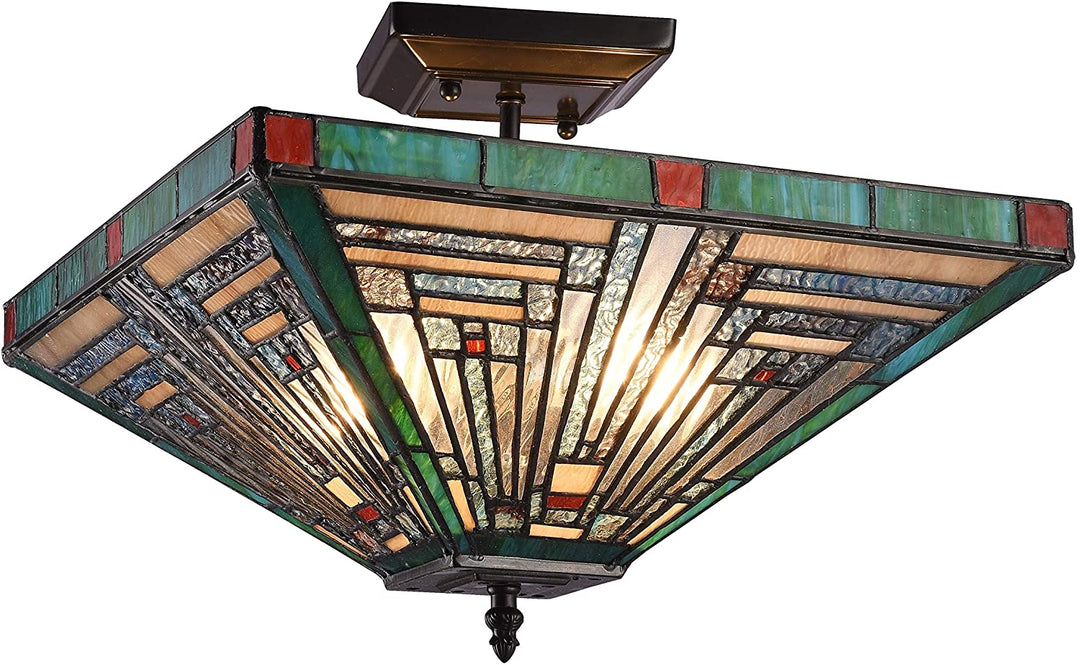 2 Light Mission Stained Glass Semi Flush Mount Color Mission