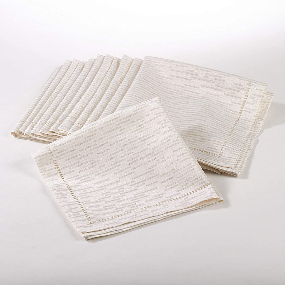 Hemstitched Design Napkin (Set 12) Cream Border Solid Casual