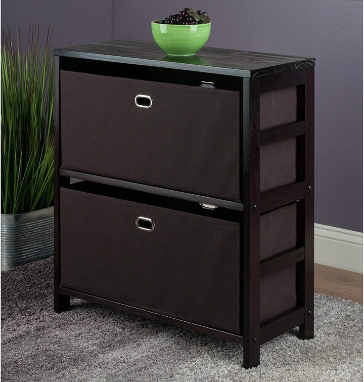 MISC 3 pc Set Storage Shelf W/Black Fabric Baskets Brown Transitional Wood Espresso Finish