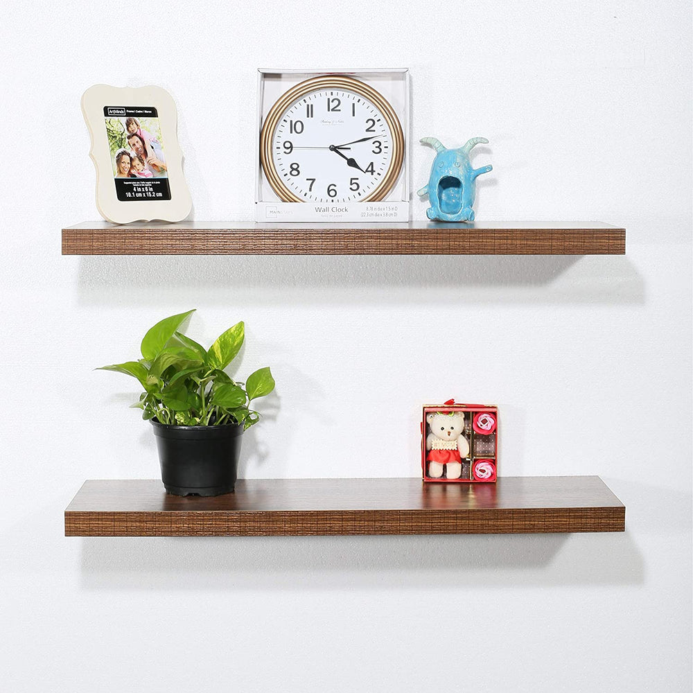 Set 2 Modern Contemporary Antique Walnut Floating Shelves 9 2531 51 5 Inches Brown Mid Century MDF Wood Finish Includes Hardware Storage - Diamond Home USA