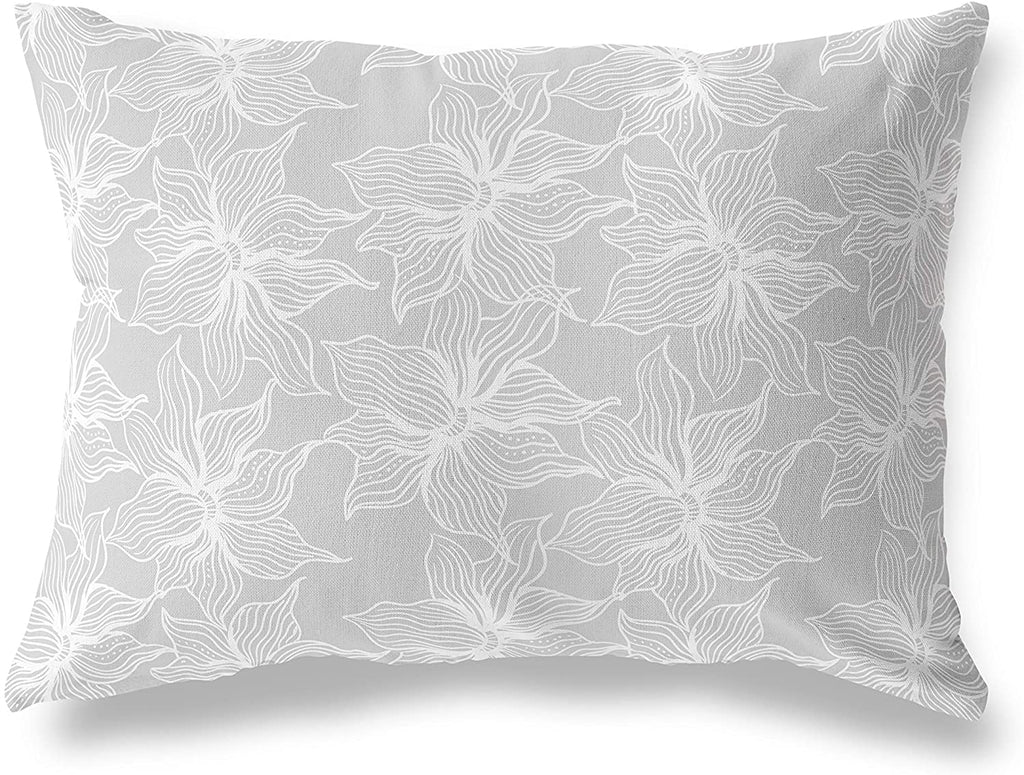 Poseidon Grey Lumbar Pillow by Grey Floral Modern Contemporary Polyester Single Removable Cover