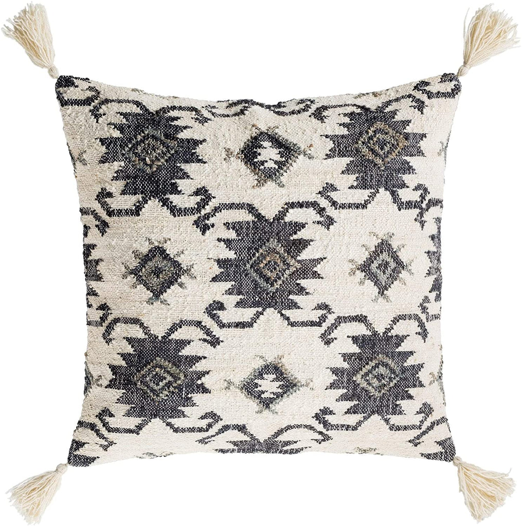 MISC Traditional Black Feather Down Filled Throw Pillow 20 inch Diamond Cotton Jute Single Removable Cover