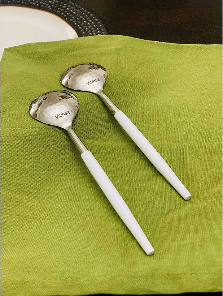 6 pc Tablespoon Serving 6 (Hammered Mouth) White Modern Contemporary Stainless Steel - Diamond Home USA