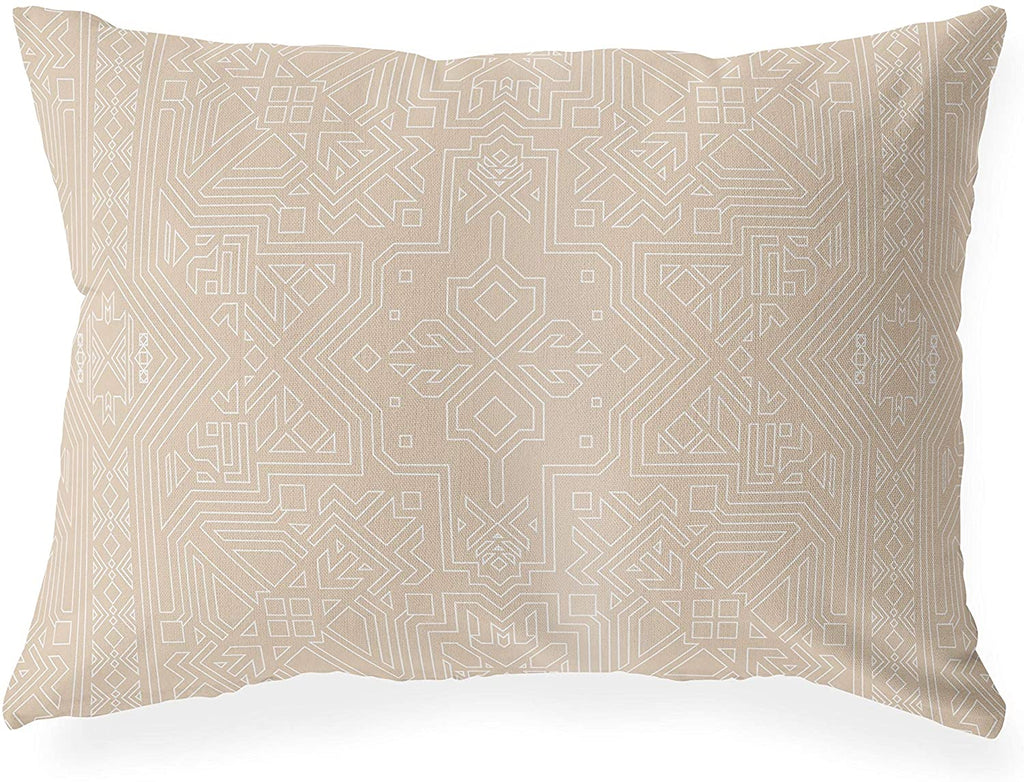 UKN Beige Lumbar Pillow Beige Geometric Southwestern Polyester Single Removable Cover