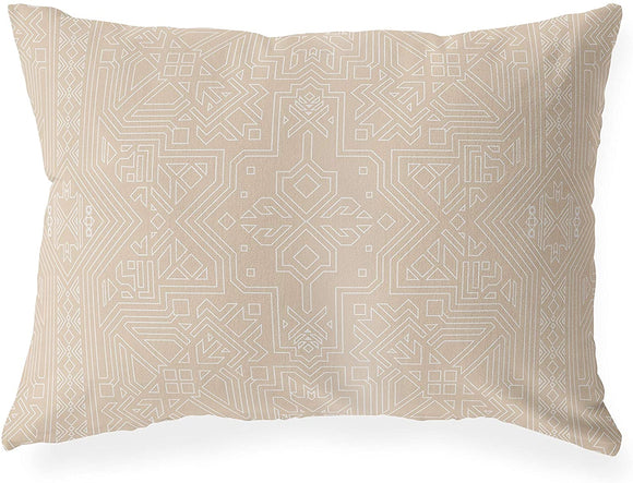 UKN Beige Lumbar Pillow Beige Geometric Southwestern Polyester Single Removable Cover