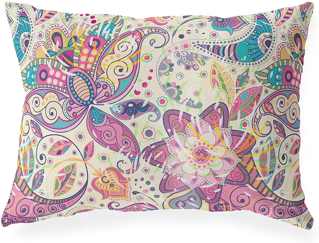 Indoor|Outdoor Lumbar Pillow 20x14 Pink Floral Modern Contemporary Polyester Removable Cover