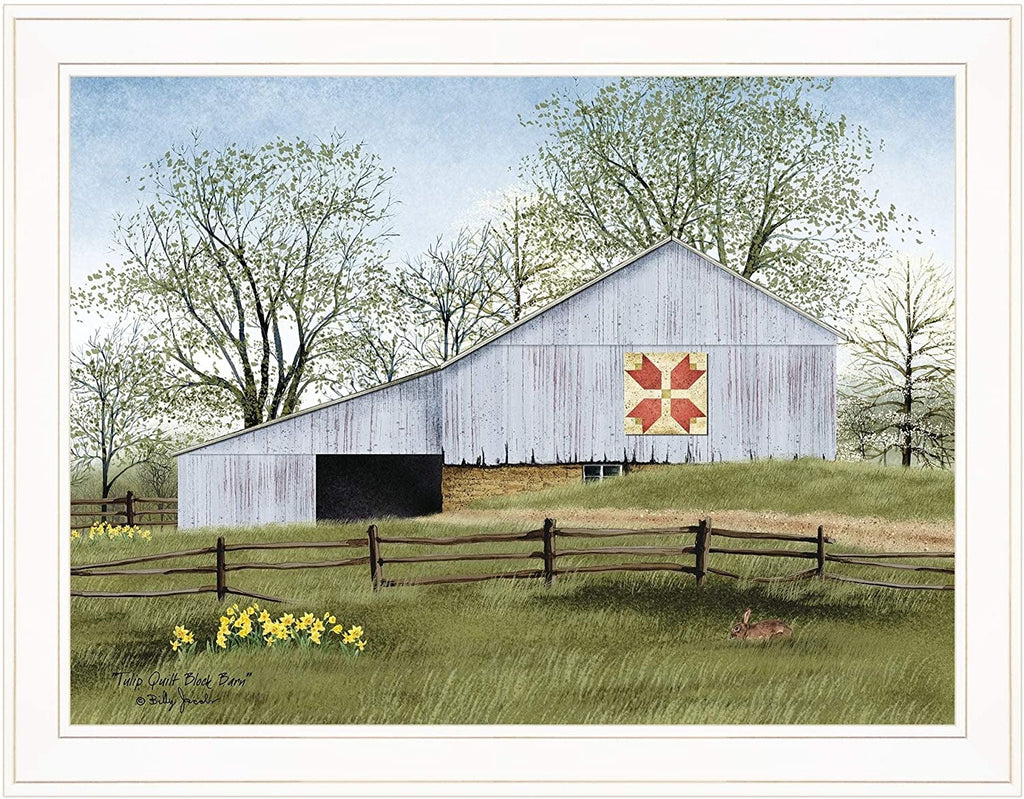 Tulip Quilt Block Barn by Billy Ready Hang Framed White Frame Color Modern Contemporary Rectangle