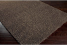 MISC Hand Woven Brown Soft Shag Area Rug 1'9" X 2'10" Black Solid Casual Polyester Synthetic Latex Free Handmade