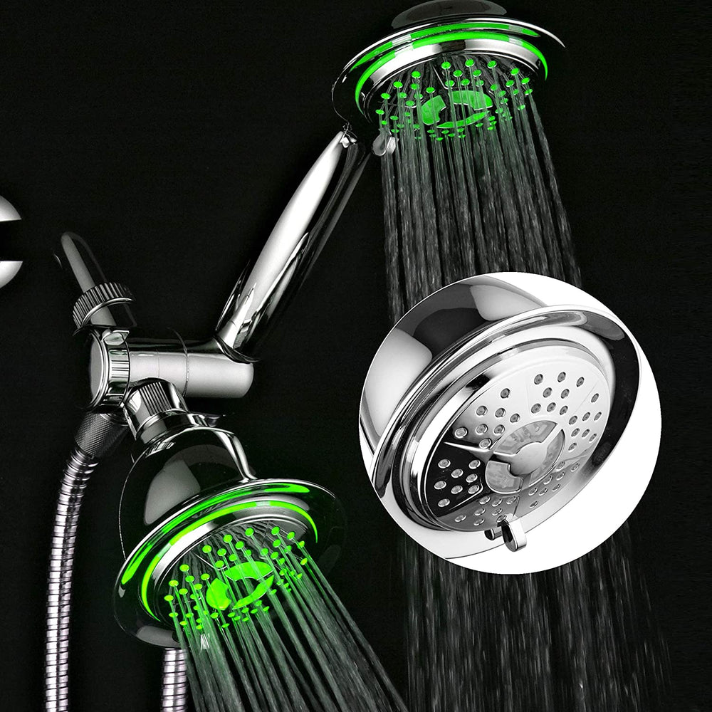 All Chrome 3 Way Led Twin 7 Color Shower System Air Turbo Technology Grey Abs Chrome Stainless Steel Finish Led - Diamond Home USA