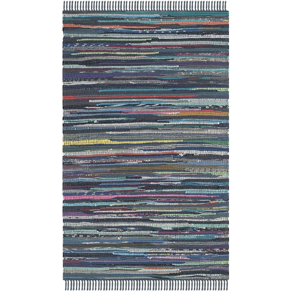 Rag Rug Runner Tassels Ink Blue Multicolor Rags Weave Floor Mat Hallway Kitchen Entryway Trendy Bohemian Theme Indoor Carpet Vibrant Flatweave