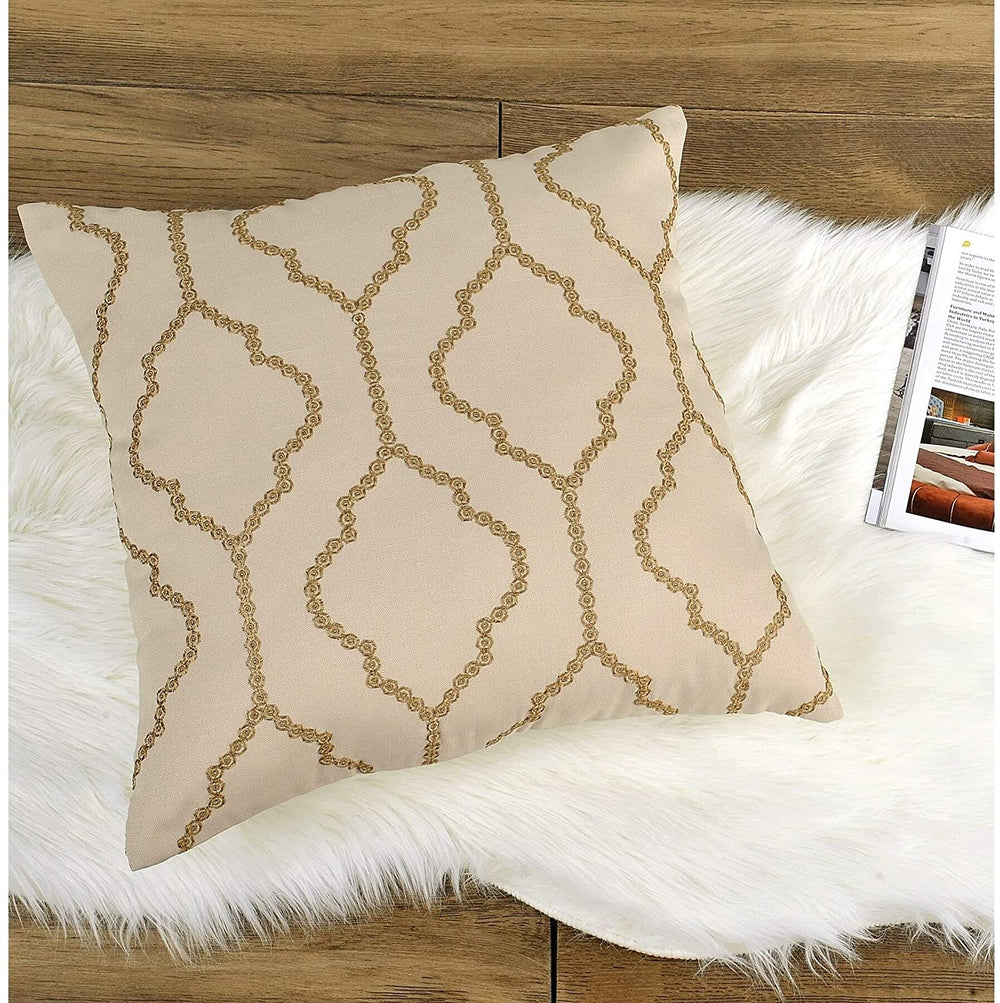 Embroidery Window Valance Pillow Shell Set 56" X 19" Beige Gold Tan Geometric Graphic Bohemian Eclectic Casual Modern Contemporary 100% Polyester - Diamond Home USA