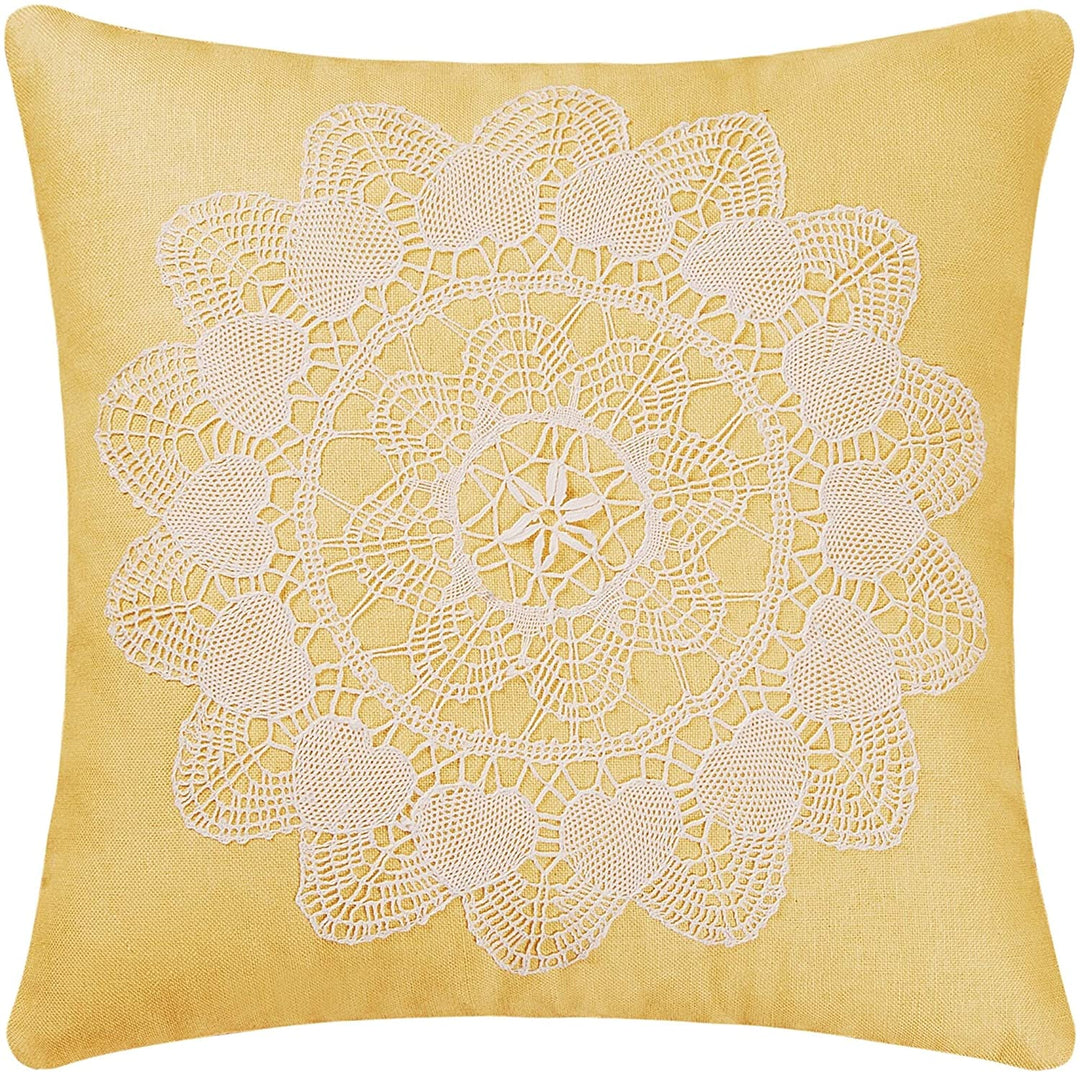 Linen 16 Inch Throw Decorative Accent Pillow Yellow Floral