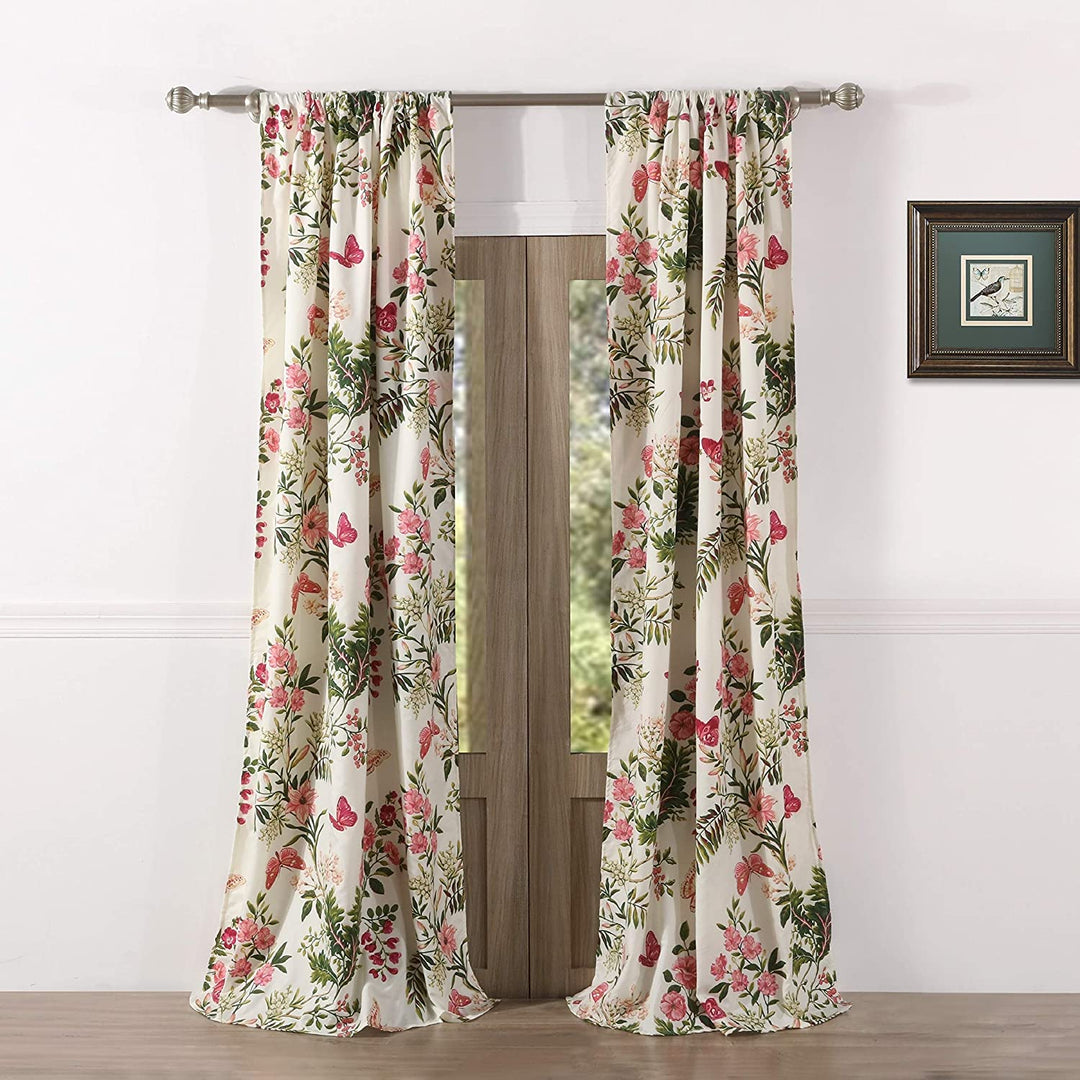 Butterflies Curtain Panel Pair 42 X 84 Cream Green Pink