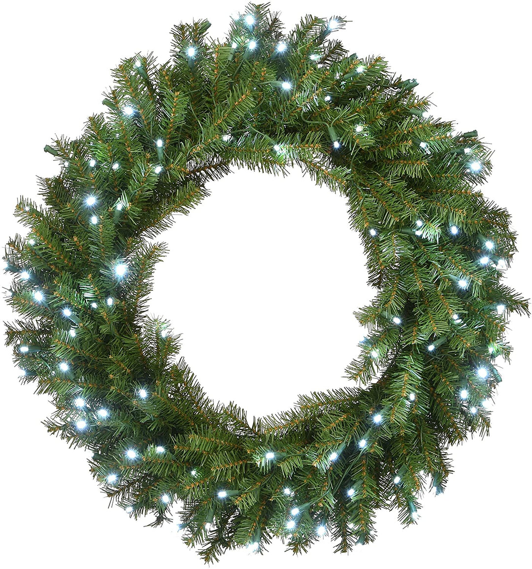 30" Memory Shape Fir Wreath White Lights Green