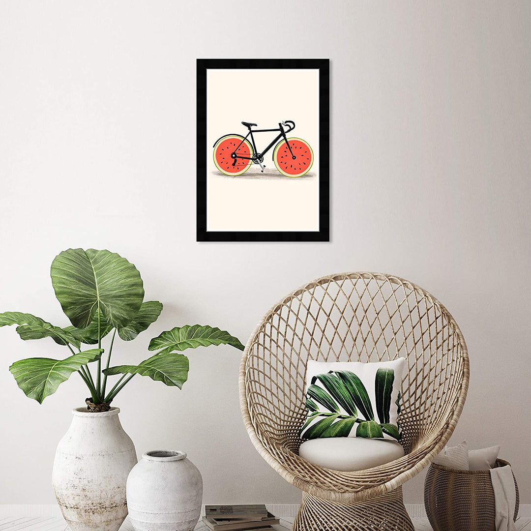 Strawberry Bike' Food Wall Art Framed Red Yellow Modern