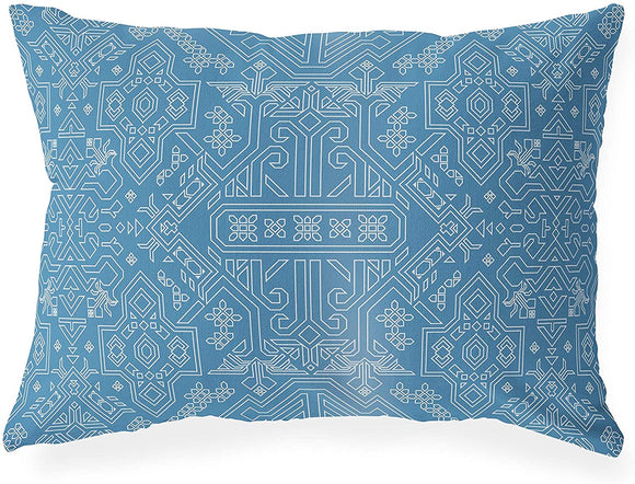 MISC Blue Indoor|Outdoor Lumbar Pillow 20x14 Blue Geometric Southwestern Polyester Removable Cover