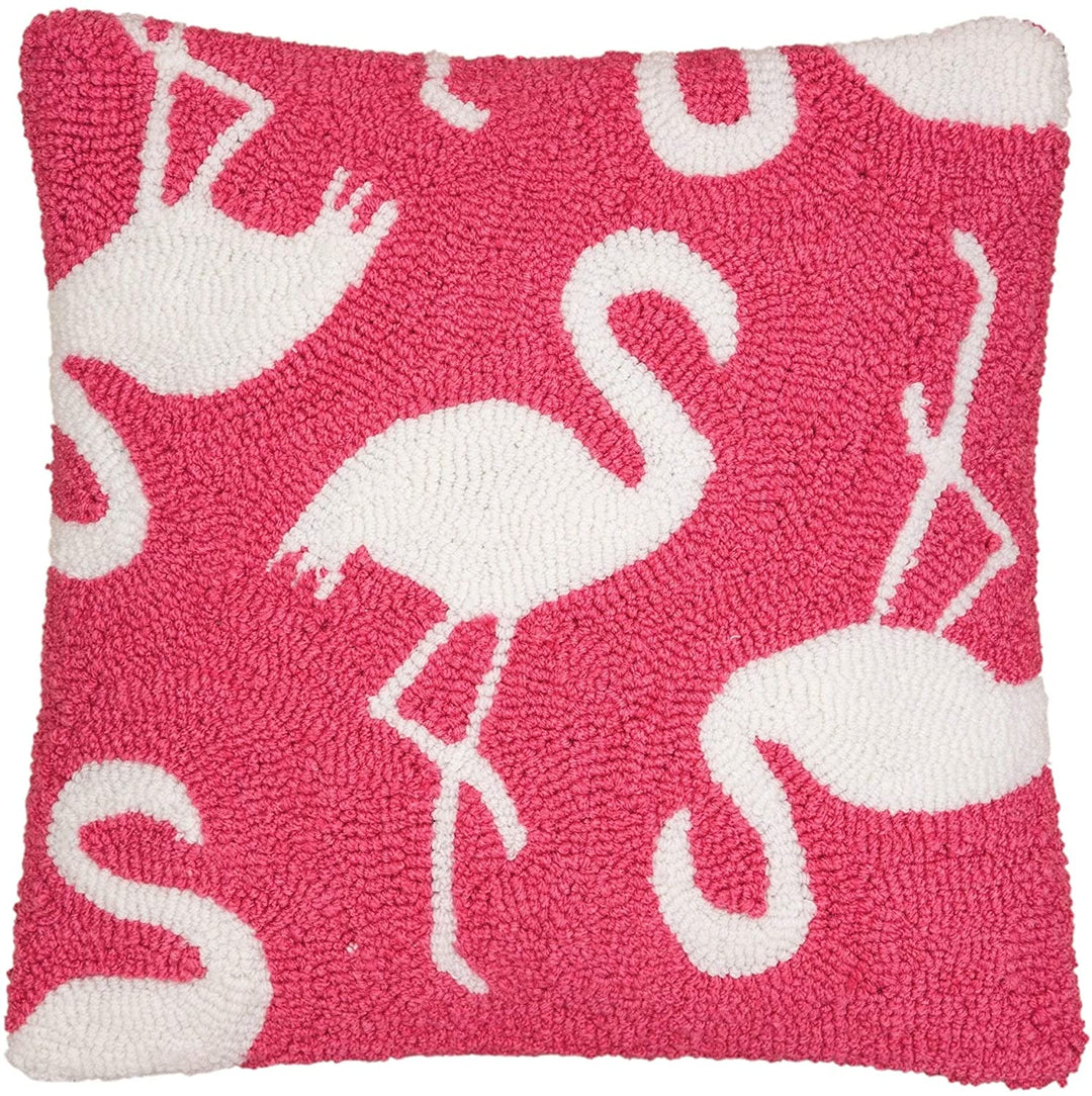 Flamingo Hooked 15x15 Throw Decorative Accent Pillow Pink