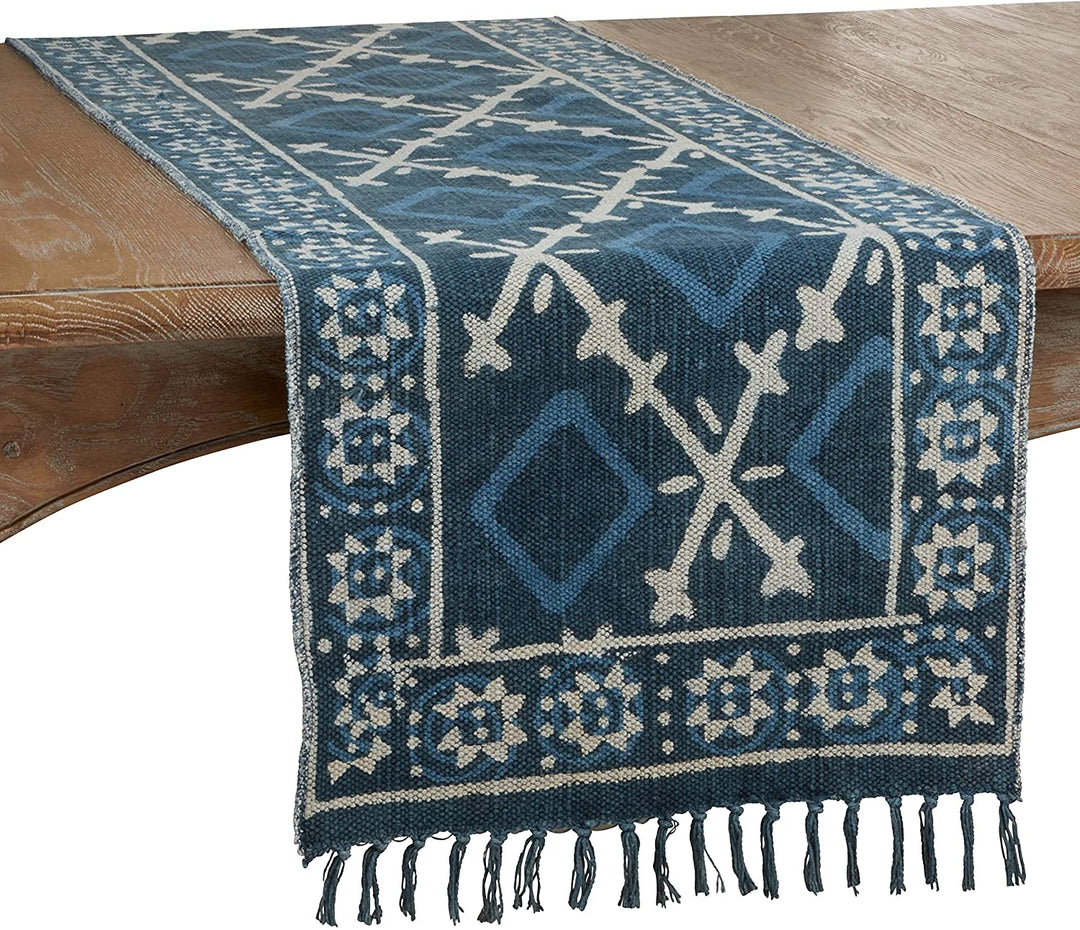 MISC Cotton Rug Runner Distressed Design Blue