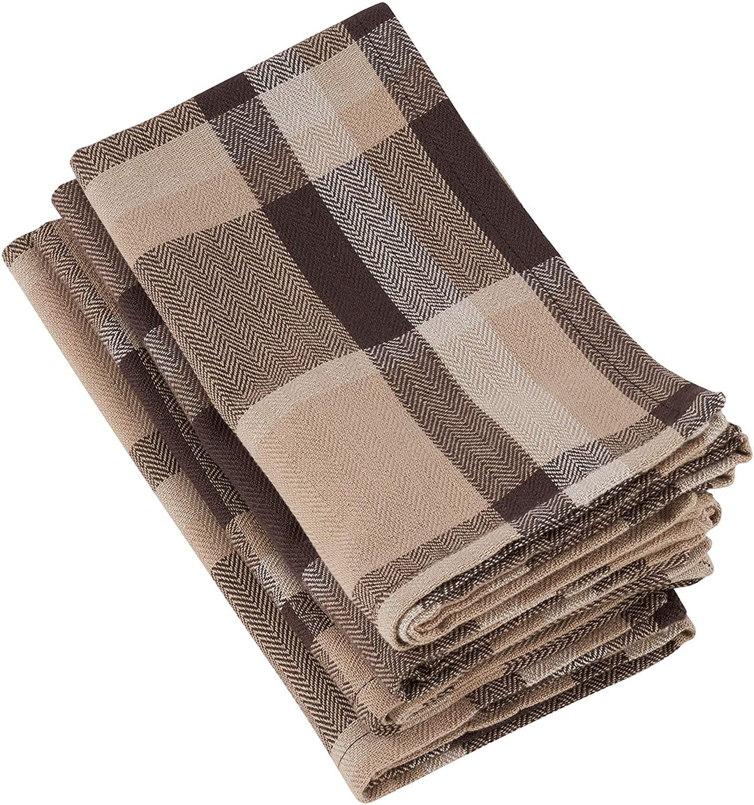 Brown Plaid Design Cotton Napkins (Set 4) Modern