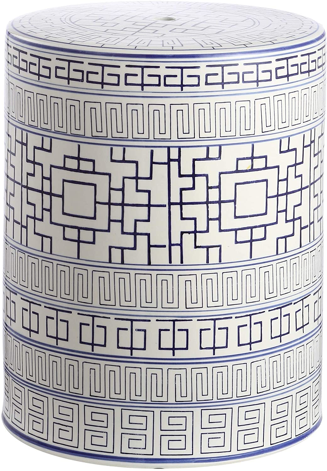 Indoor/Outdoor Ceramic Decorative Garden Stool Blue White Modern Contemporary Transitional Painted Handmade