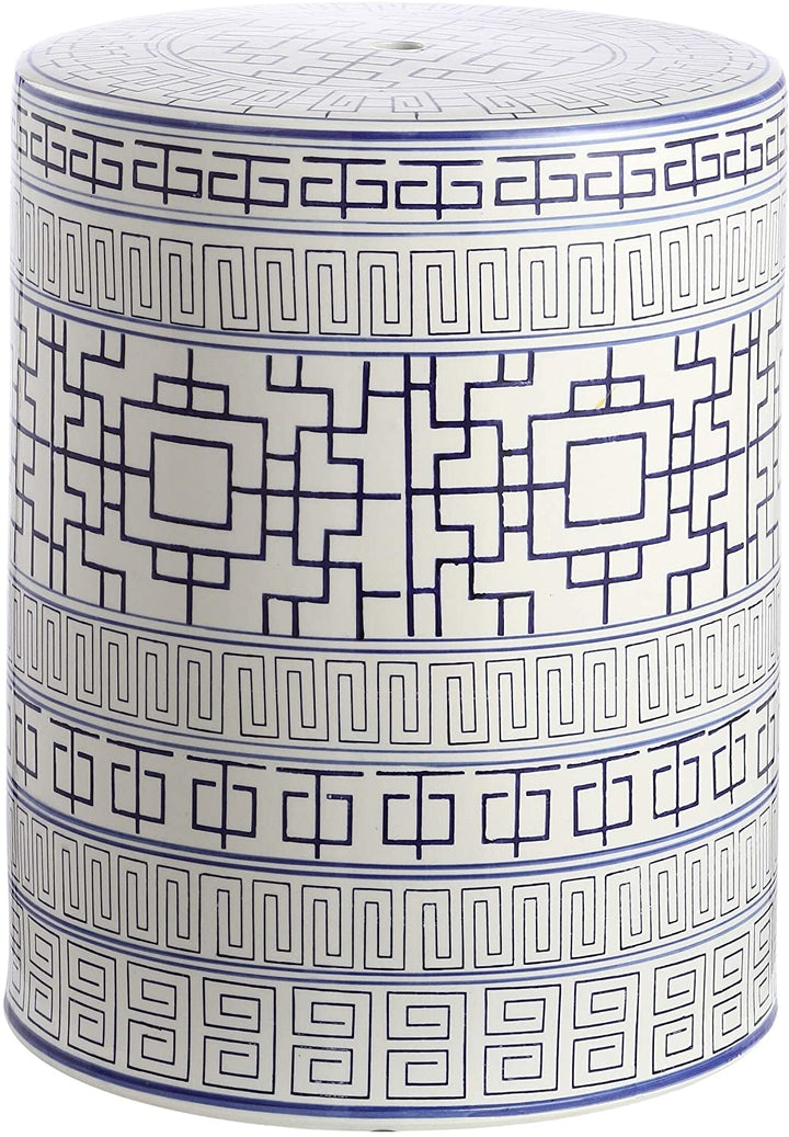 Indoor/Outdoor Ceramic Decorative Garden Stool Blue White Modern Contemporary Transitional Painted Handmade