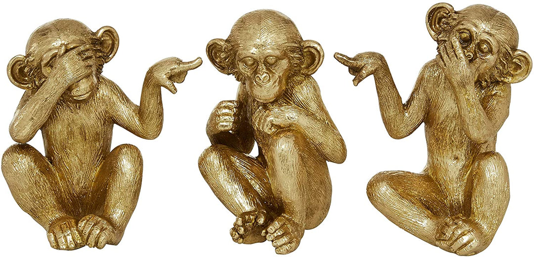 Small Gold Resin Playful Monkey Sculptures Set 3 4 X