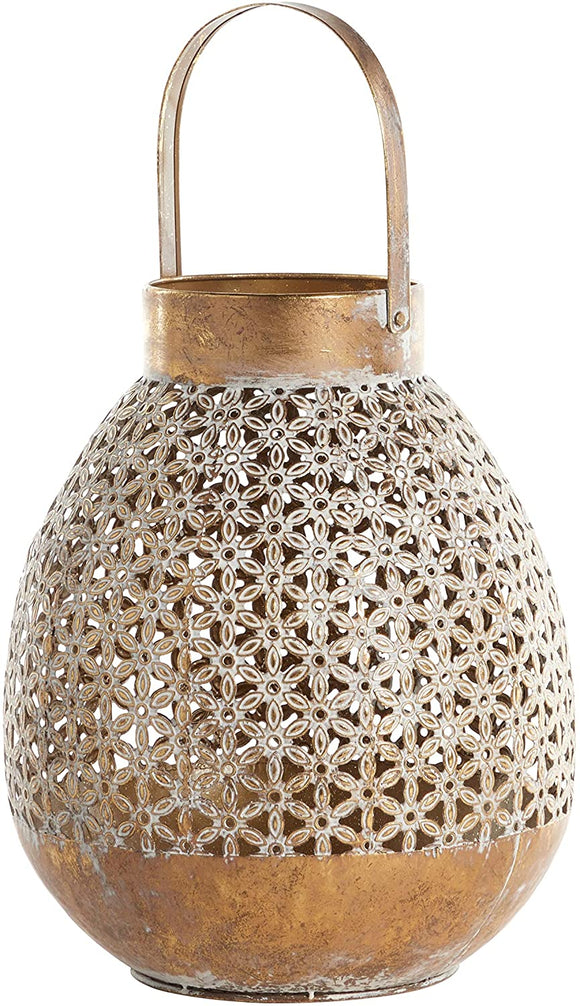 Unknown1 Round Distressed White Antique Gold Metal Lantern Floral Pattern Detail 13