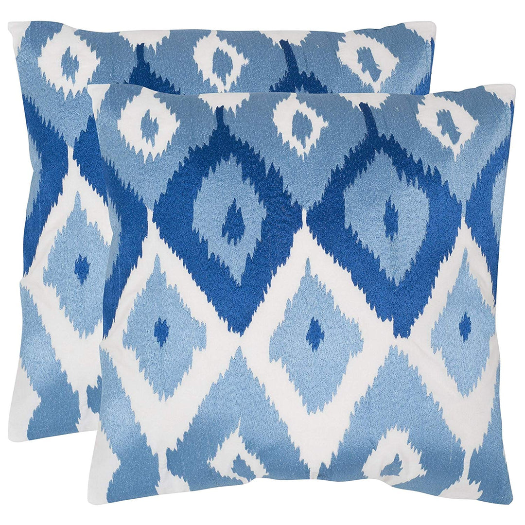 Set 2 Indigo Ikat Throw Pillows Knife Edge White Blue Navy