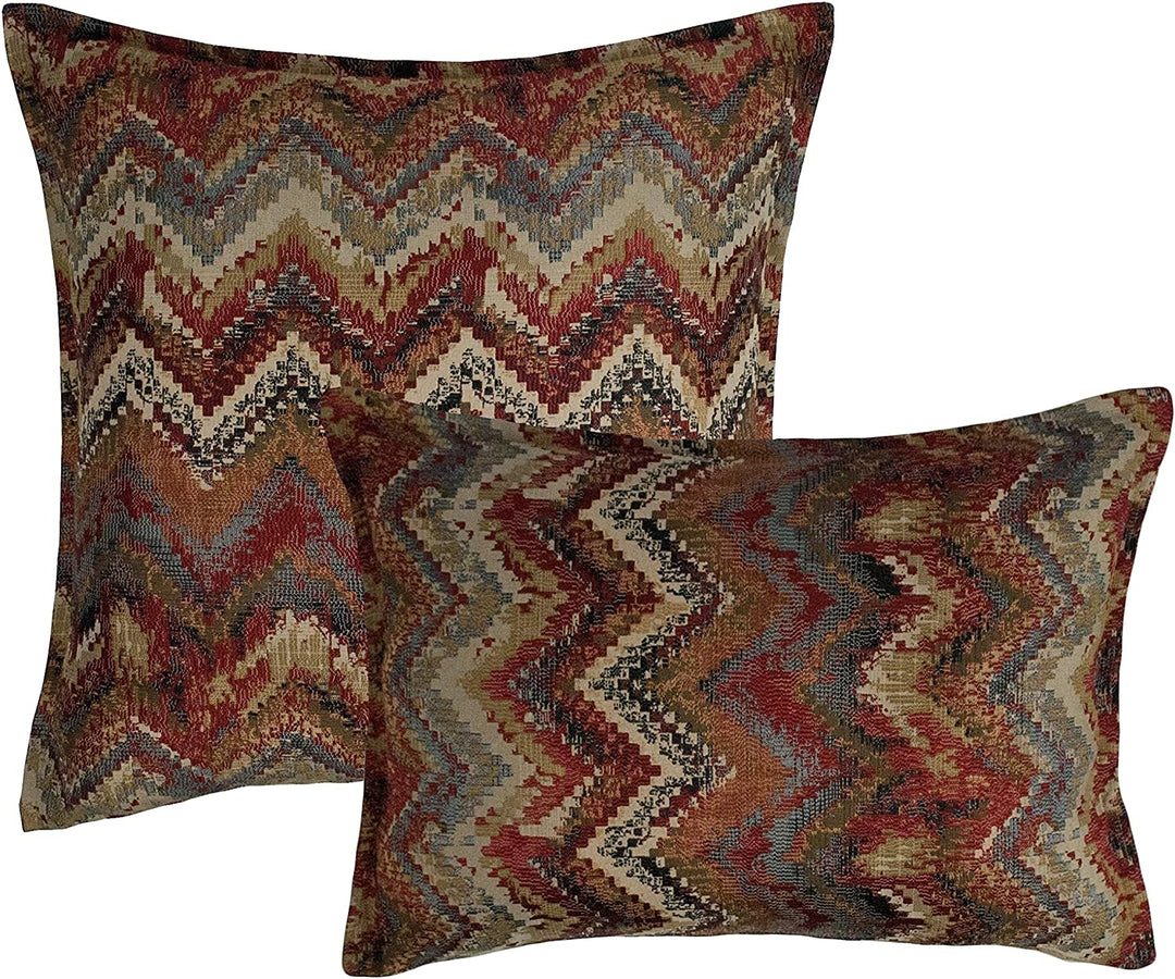 Waves Combo Decorative Pillows (Set 2) Color Red Chevron